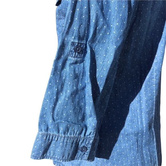 Apt 9 cotton chambray polka dot blouse roll tab sleeves size medium - Picture 5 of 9
